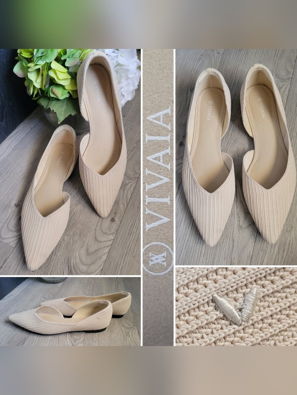 Vivaia Melia D'Orsay  Pointed Toe Ivory Cream Flats, Women's US 10, EU 41.5
